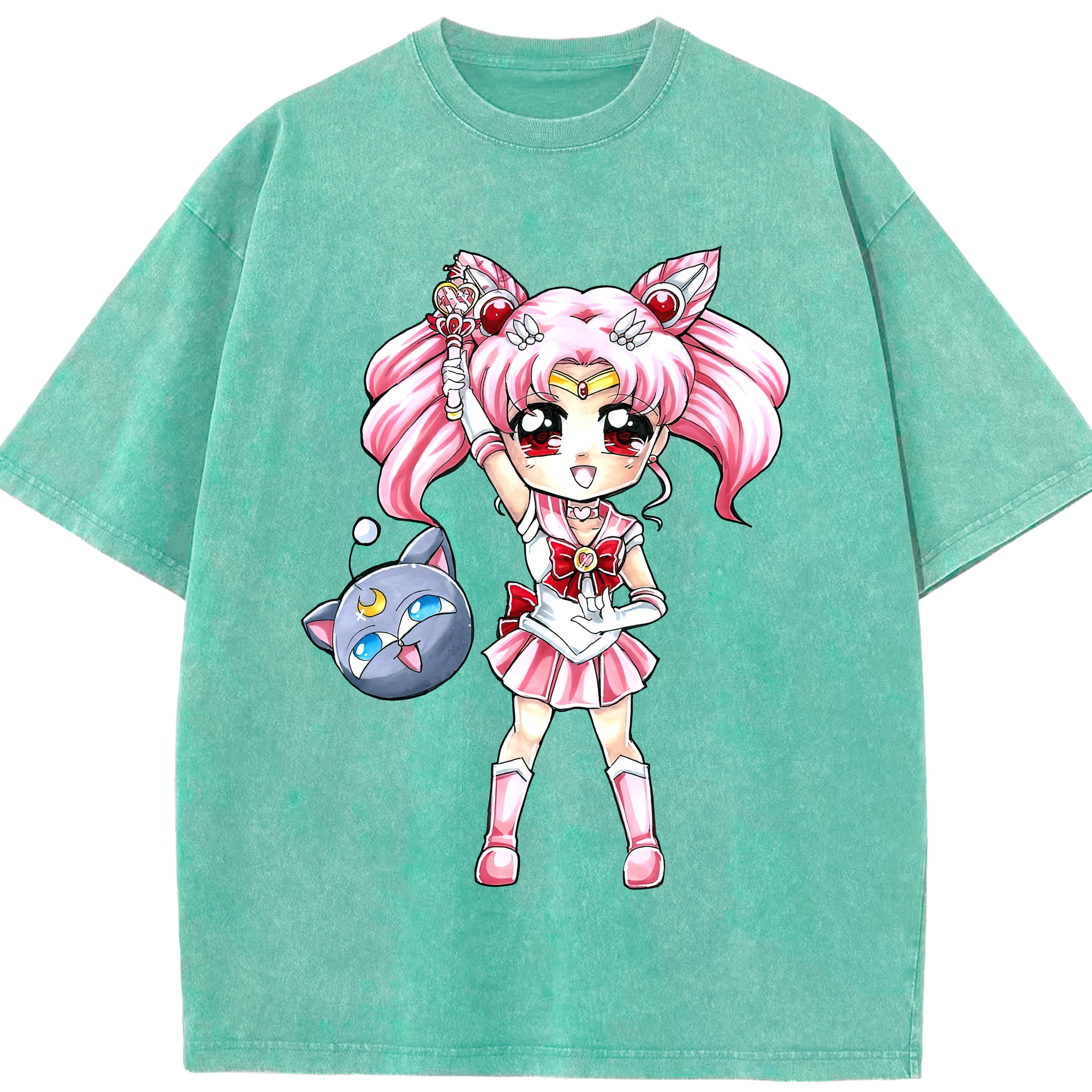 （画像用） 美少女戦士セーラームーン ちびうさ Sailor Moon Chibiusa Tsukino Usagi Small Lady Serenity 綿100% ヴィンテージ風 半袖Tシャツ（フロントプリント）